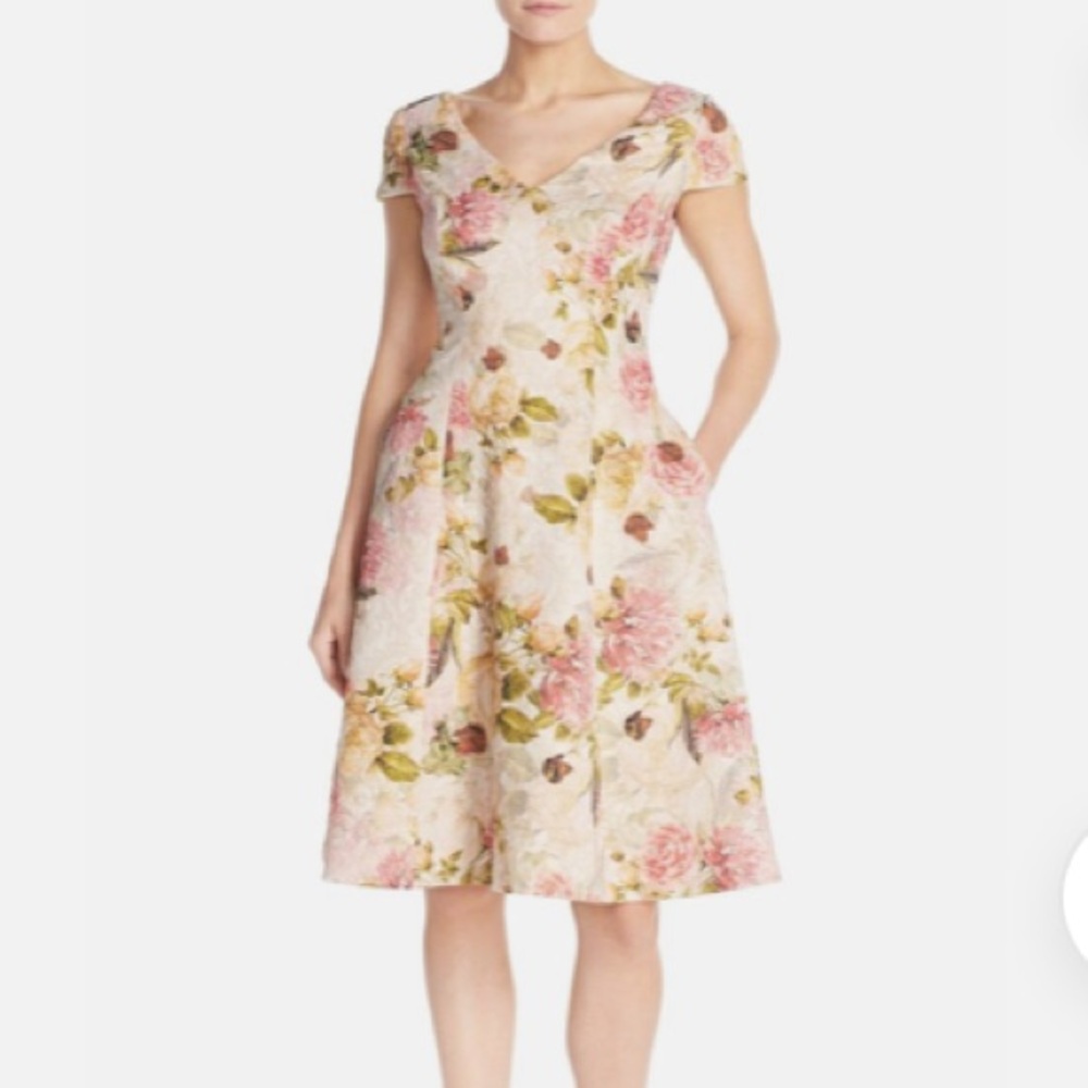 ADRIANA PAPEL Floral Matelasse Fit & Flare Dress | 10